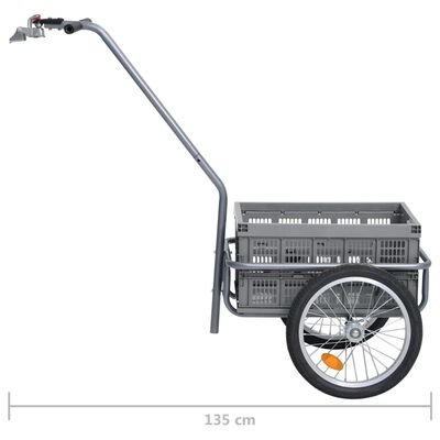 vidaXL Transportowa przyczepa rowerowa, skrzynka 50 L, szara, 150 kg