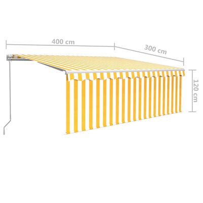 vidaXL Ręcznie zwijana markiza z zasłoną, 4x3 m, żółto-biała
