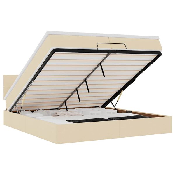 vidaXL Rama ł&oacute;żka otomana z materacem, kremowa, 200x200 cm, tkanina