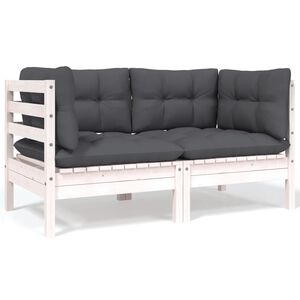 vidaXL 2-osobowa sofa ogrodowa z poduszkami, białe drewno sosnowe