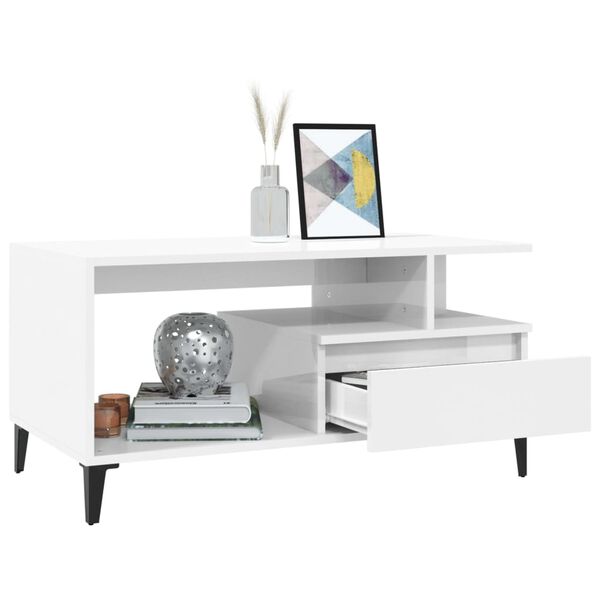 vidaXL Stolik kawowy, biały o wysokim połysku, 90x49x45 cm