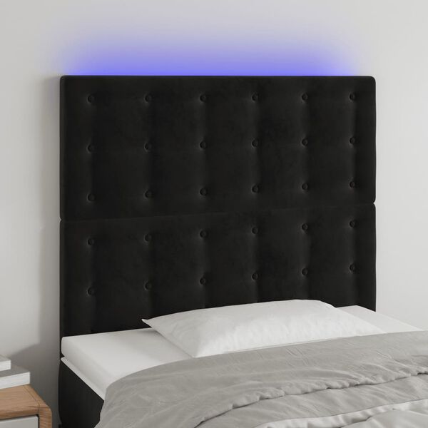 vidaXL Zagł&oacute;wek do ł&oacute;żka z LED, czarny, 100x5x118/128 cm, aksamit