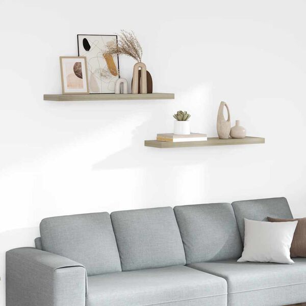 vidaXL P&oacute;łki ścienne, 2 szt., kolor dębowy, 90x23,5x3,8 cm, MDF