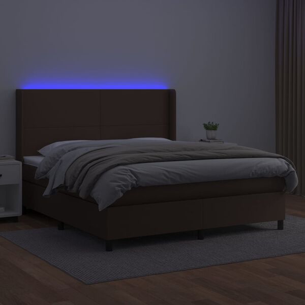 vidaXL Ł&oacute;żko kontynentalne z materacem i LED, brąz, ekosk&oacute;ra 180x200cm