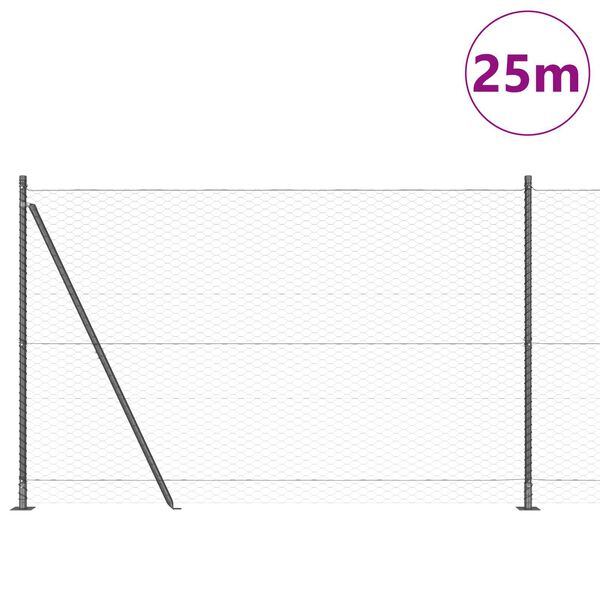 vidaXL Słupek ogrodzeniowy. Szary 25 x 1,4 m (siatka 36 mm) Stal i PVC