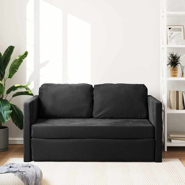 vidaXL Sofa podłogowa 2-w-1, czarna, 122x204x55 cm, aksamit