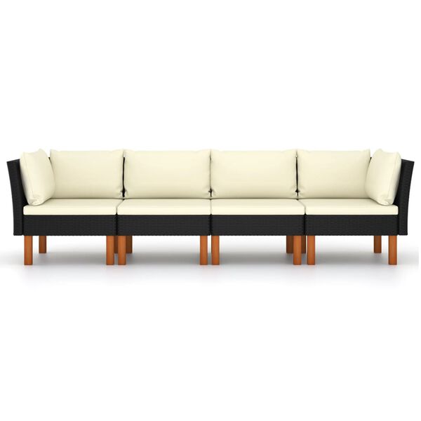 vidaXL 4-osobowa sofa ogrodowa z poduszkami, polirattan, czarna