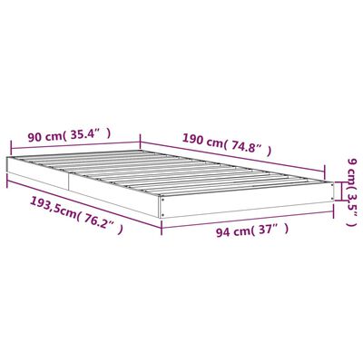 vidaXL Rama łóżka, szara, 90x190 cm, lite drewno sosnowe