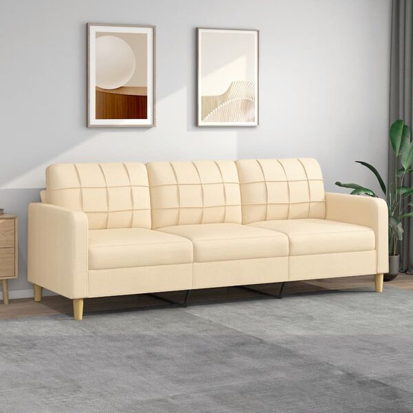 vidaXL 3-osobowa sofa, kremowa, 210 cm, tapicerowana tkaniną