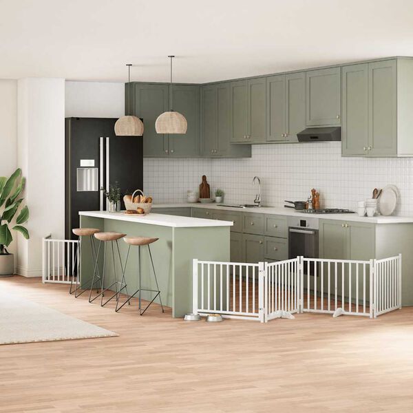 vidaXL Składana bramka dla psa, z drzwiami, 12 paneli, biała, 960 cm