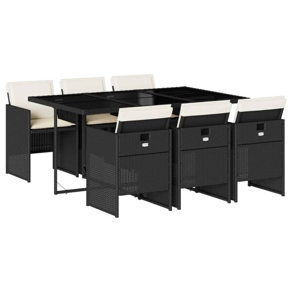 vidaXL 7-cz. zestaw mebli ogrodowych z poduszkami, czarny, polirattan
