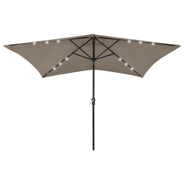 vidaXL Parasol ogrodowy z LED i stalowym słupkiem, taupe, 2x3 m