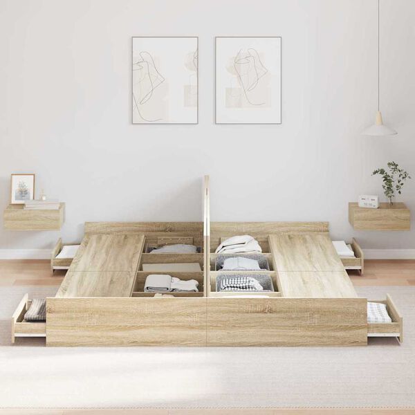 vidaXL Rama łóżka z miejscem na przechowywanie Dąb Sonoma 180 x 200 cm