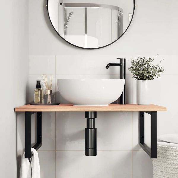 vidaXL P&oacute;łka ścienna pod umywalkę, stal i lite drewno dębowe