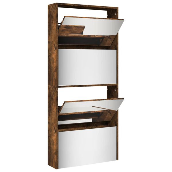 vidaXL Szafka na buty z lustrem, przydymiony dąb, 63x17x134 cm