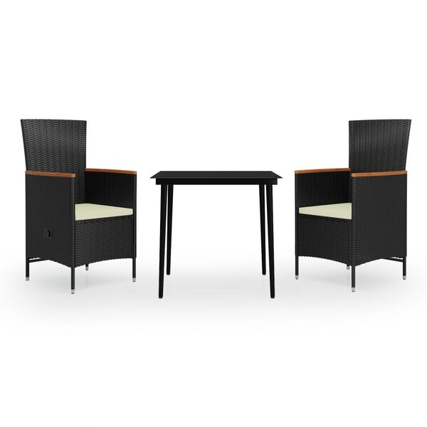 vidaXL 3-cz. zestaw mebli ogrodowych z poduszkami, czarny
