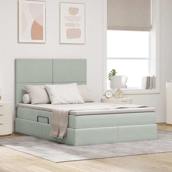 vidaXL Ł&oacute;żko z miejscem na przechowywanie i LED z materacem Jasnoszary