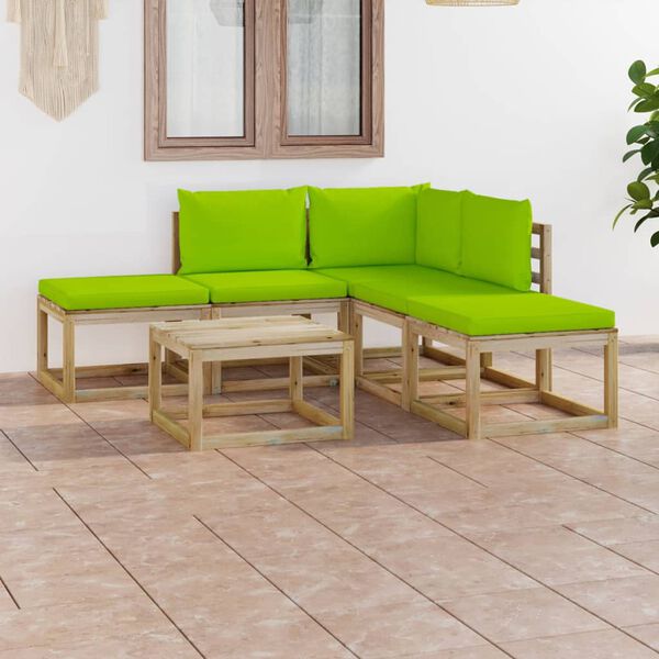 vidaXL 6-cz. zestaw mebli do ogrodu, jasnozielone poduszki