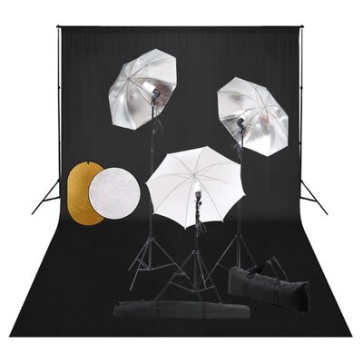 vidaXL Zestaw studyjny z lampami, parasolkami, tłem i blendami