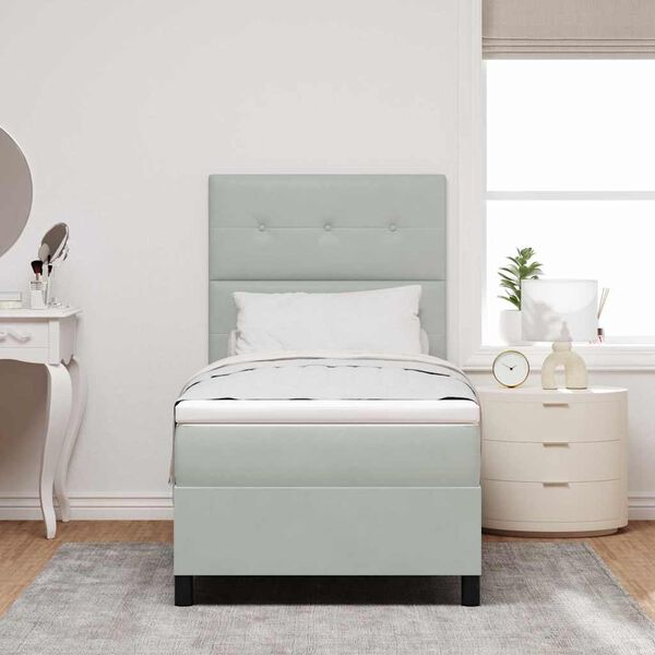 vidaXL Ł&oacute;żko z sprężyną LED z materacem Jasnoszary 80 x 200 cm Aksamit