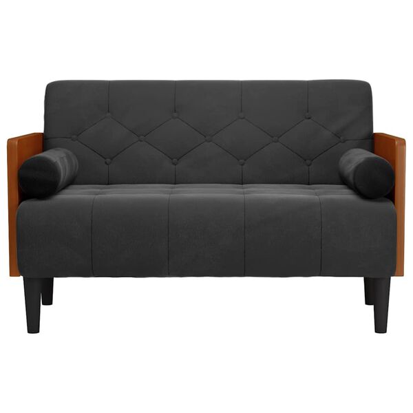 vidaXL Sofa dwuosobowa z poduszkami wałkowymi Czarna 110 cm Aksamit