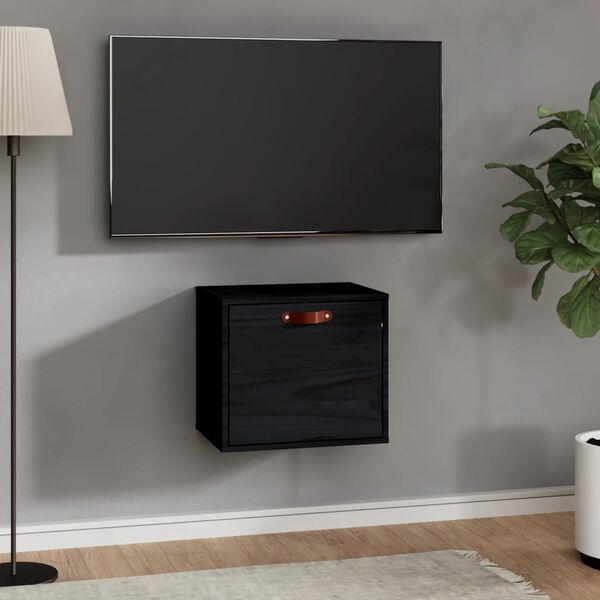 vidaXL Szafka ścienna, czarna, 40x30x35 cm, lite drewno sosnowe