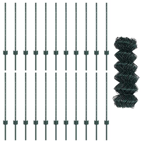 vidaXL Płot i Słup Zielony 0,8 x 25 m Stal