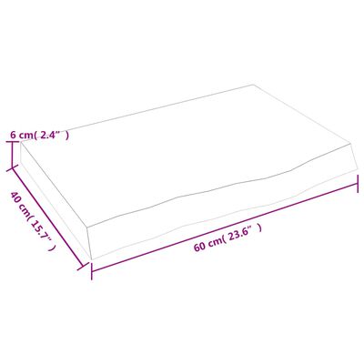 vidaXL Blat stołu, ciemnobrązowy, 60x40x(2-6) cm, lite drewno dębowe
