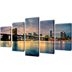 vidaXL Zestaw obraz&oacute;w Canvas 200 x 100 cm Rzeka z Mostem Brooklińskim