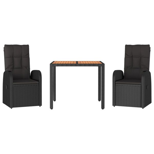 vidaXL 3-cz. zestaw mebli ogrodowych z poduszkami, czarny rattan PE