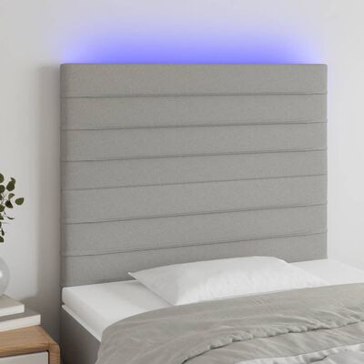 vidaXL Zagłówek do łóżka z LED, jasnoszary, 100x5x118/128 cm, tkanina