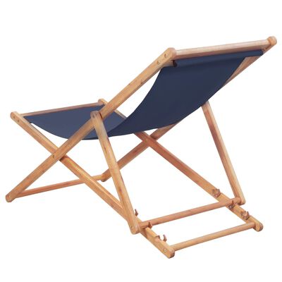vidaXL Składany leżak plażowy, tkanina i drewniana rama, niebieski