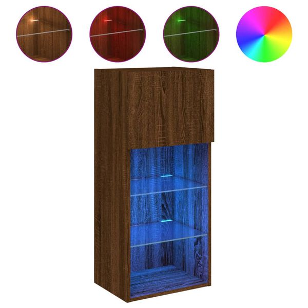 vidaXL Szafka TV z LED, brązowy dąb, 40,5x30x90 cm