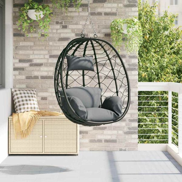 vidaXL Wiszące krzesło jajo Antracyt 91.5 x 60 x 110 cm polirattan