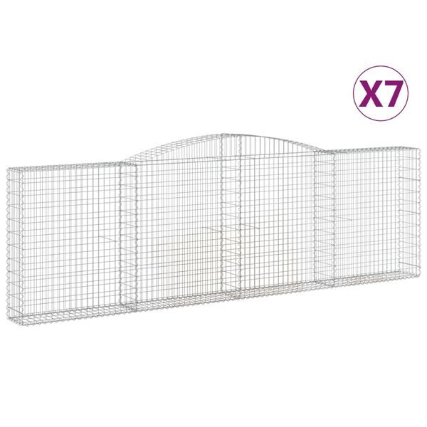 vidaXL Kosze gabionowe, 7 szt, 400x30x120/140 cm, galwanizowane żelazo