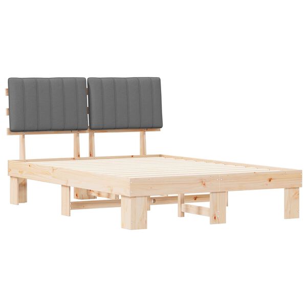 vidaXL Ramka ł&oacute;żka z tapicerowanym wezgłowiem Jasnoszary 135 x 190 cm