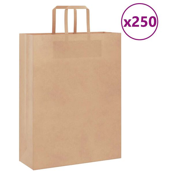 vidaXL Torby papierowe 250 szt. z uchwytami Brązowe 32x12x42 cm