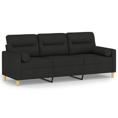 vidaXL 3-osobowa sofa z poduszkami, czarna, 180 cm, tkanina