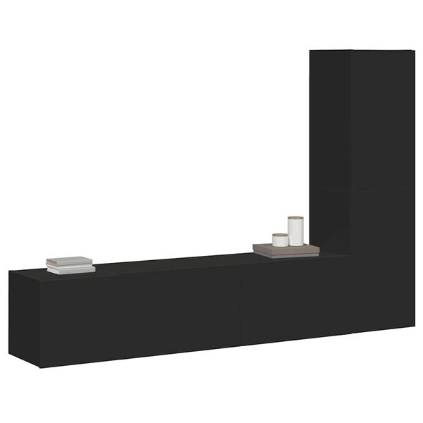 vidaXL 3-cz. zestaw szafek TV, czarny, materiał drewnopochodny