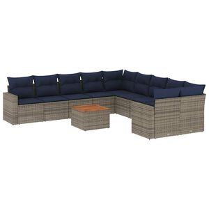 vidaXL 11-cz. zestaw mebli ogrodowych z poduszkami, szary rattan PE