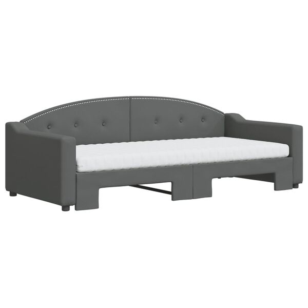 vidaXL Sofa rozsuwana z materacami, ciemnoszara, 90x200 cm, tkanina