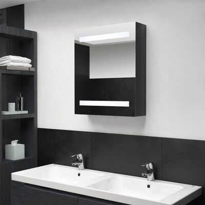 vidaXL Szafka łazienkowa z lustrem i LED, lśniąca czerń, 50x14x60 cm