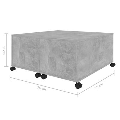 vidaXL Stolik kawowy, szarość betonu, 75x75x38 cm, płyta wiórowa