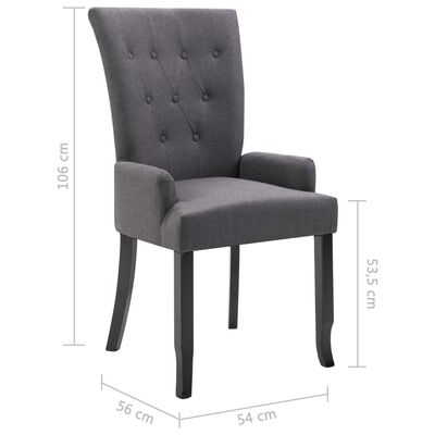 vidaXL Krzesło jadalniane z podłokietnikami, szare, materiałowe