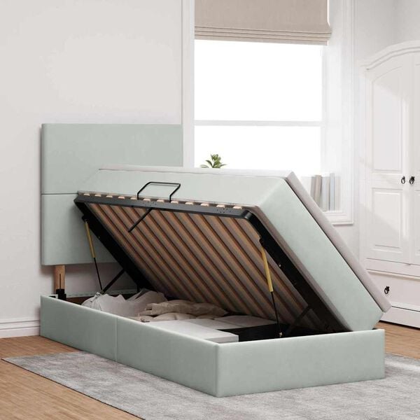 vidaXL Ł&oacute;żko z miejscem na przechowywanie i LED Jasnoszary 90 x 190 cm