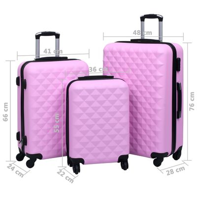 vidaXL Zestaw twardych walizek na kółkach, 3 szt., różowy, ABS