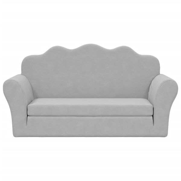 vidaXL 2-os. sofa dla dzieci, rozkładana, jasnoszara, miękki plusz