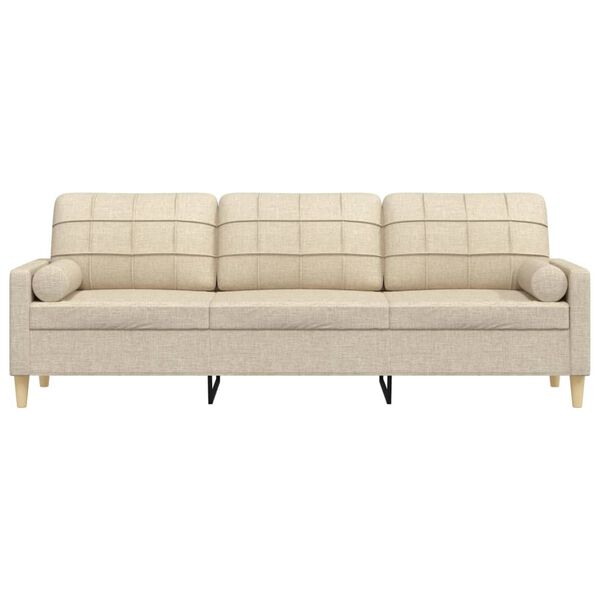 vidaXL 3-osobowa sofa z poduszkami, kremowa, 210 cm, obita tkaniną