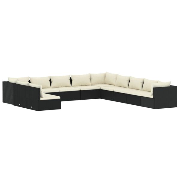 vidaXL 11-cz. zestaw mebli do ogrodu, z poduszkami, czarny rattan PE