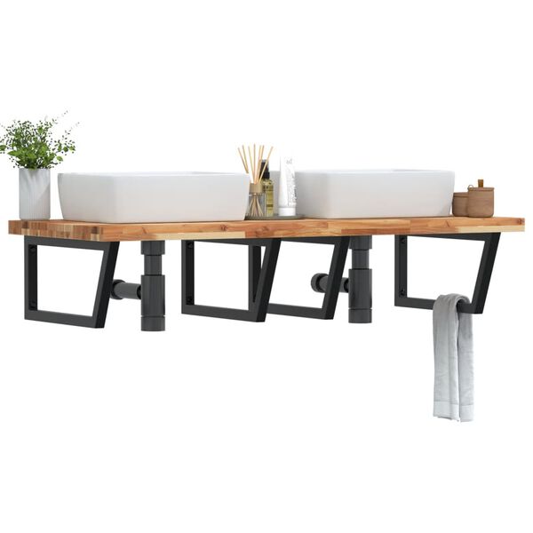 vidaXL P&oacute;łka ścienna pod umywalkę, stal i lite drewno akacjowe